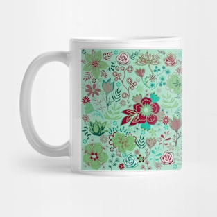 Floral pattern on an emerald green background Mug